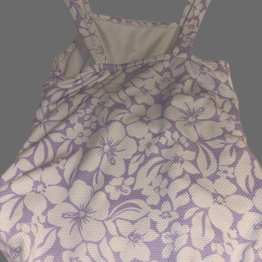 Floral Purple and White One Piece Kids Bathing Suit